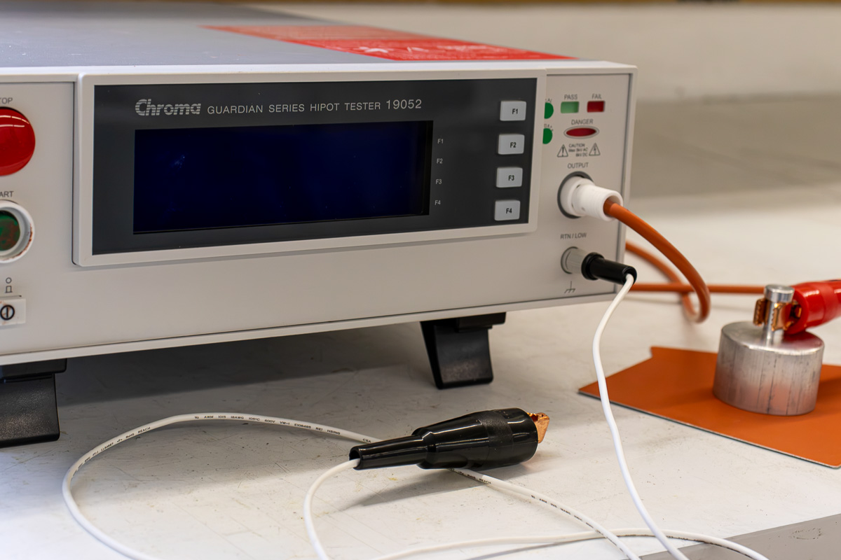DECC's hipot tester used to test the dielectric strength of a coating.